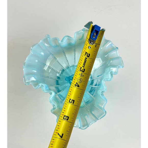 Vintage Fenton For LG Wright Blue Opalescent Beaded Footed Ruffled Edge Compote - Picture 12 of 14